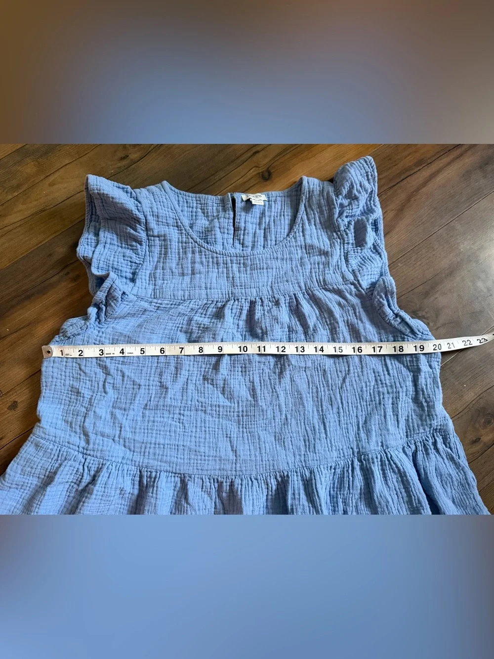 J Crew | Blue 100% Cotton Gauze Tiered Ruffle Sleeve Midi Dress | 14